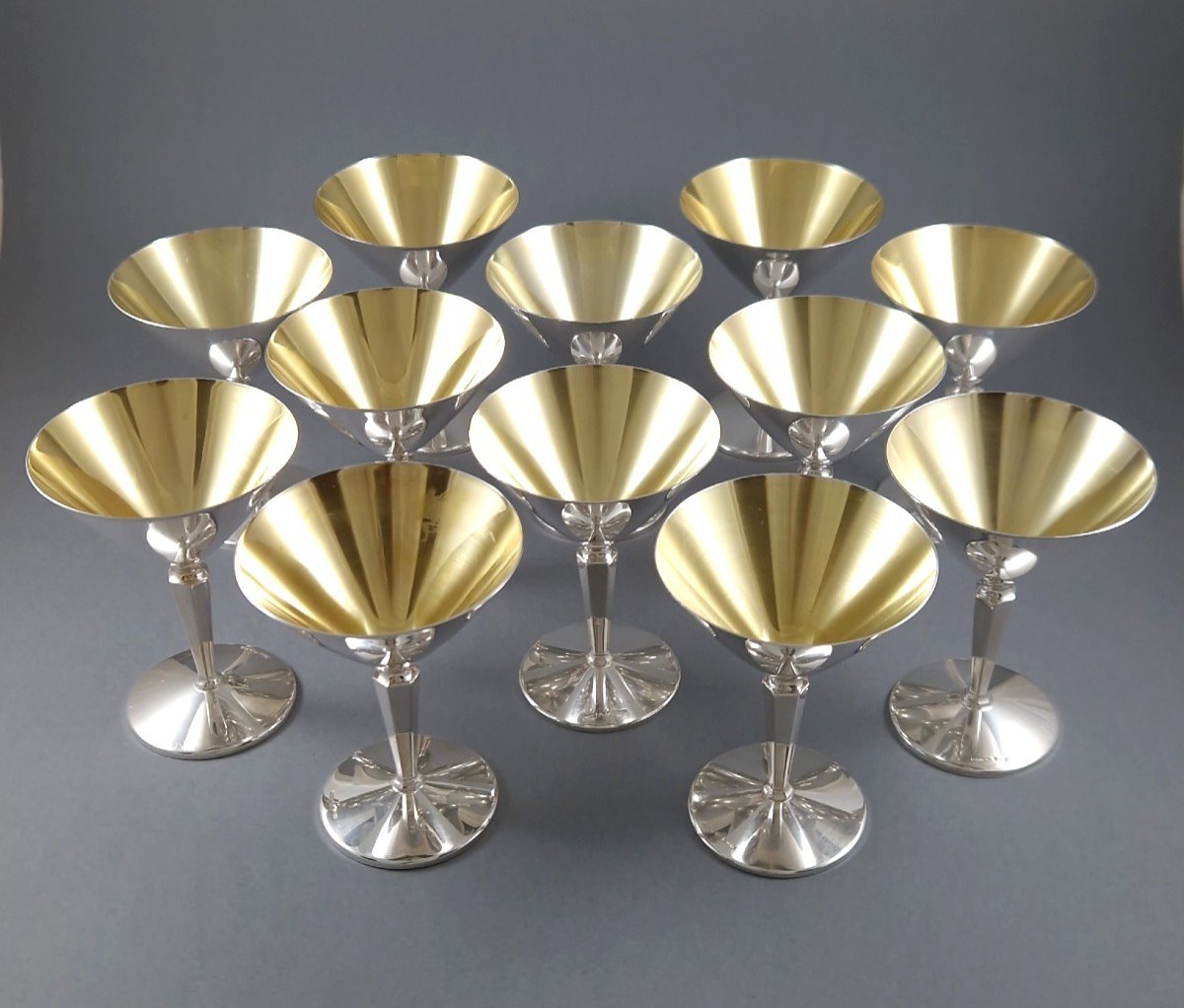 12 Cups In Sterling Silver And Gilt-photo-2