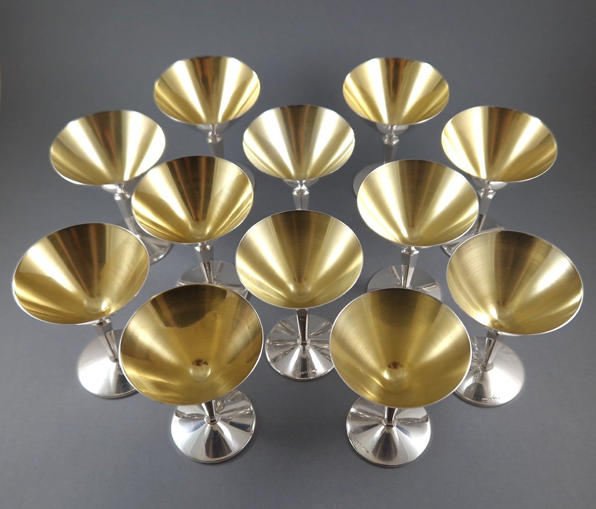 12 Cups In Sterling Silver And Gilt-photo-3