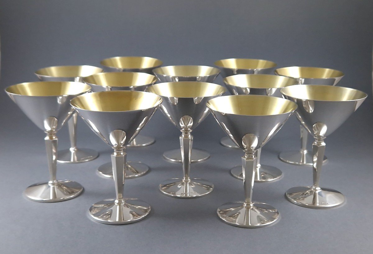 12 Cups In Sterling Silver And Gilt-photo-1