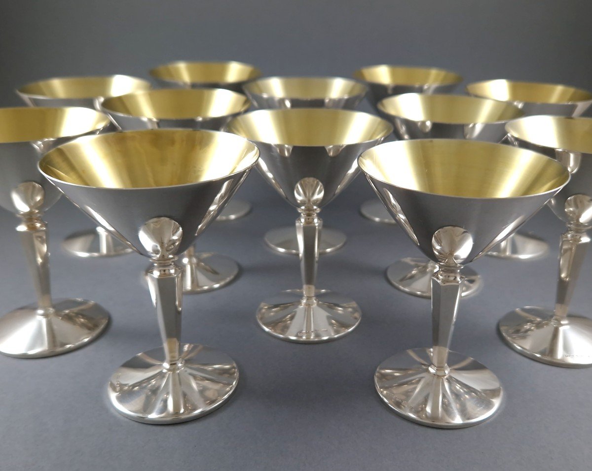 12 Cups In Sterling Silver And Gilt-photo-3
