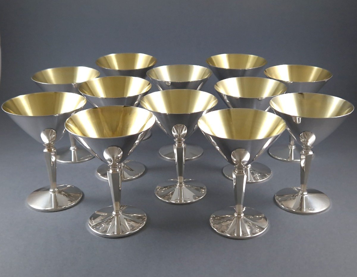 12 Cups In Sterling Silver And Gilt