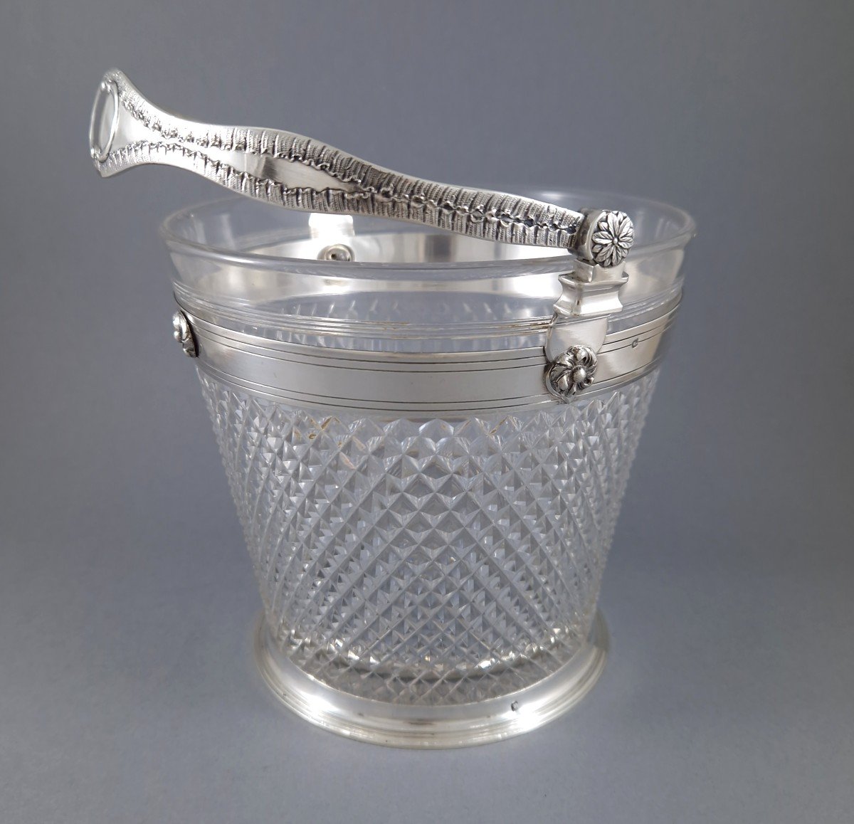 Large Crystal And Sterling Silver Ice Bucket-photo-3