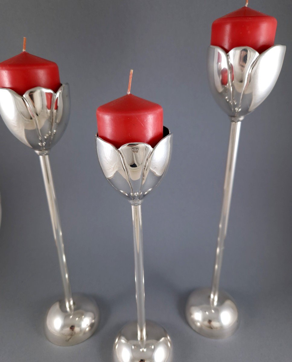 3 Sterling Silver Tulip Candlesticks-photo-2