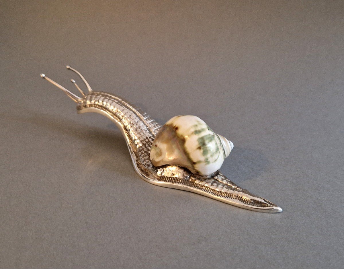 Escargot en argent massif et coquillage-photo-4