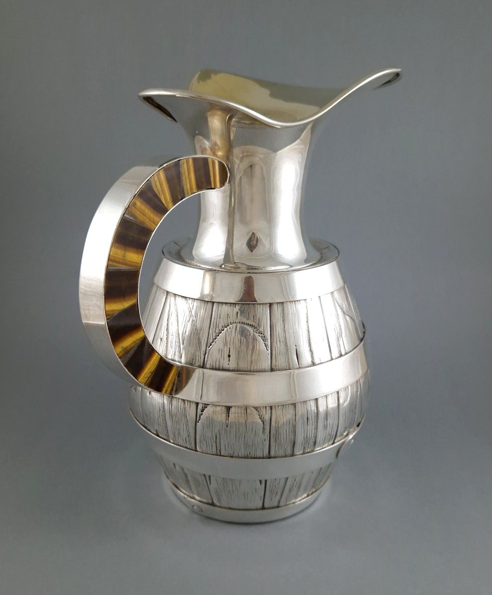 Jug And 6 Glasses In Solid Silver, Gilt And Tiger's Eye-photo-3