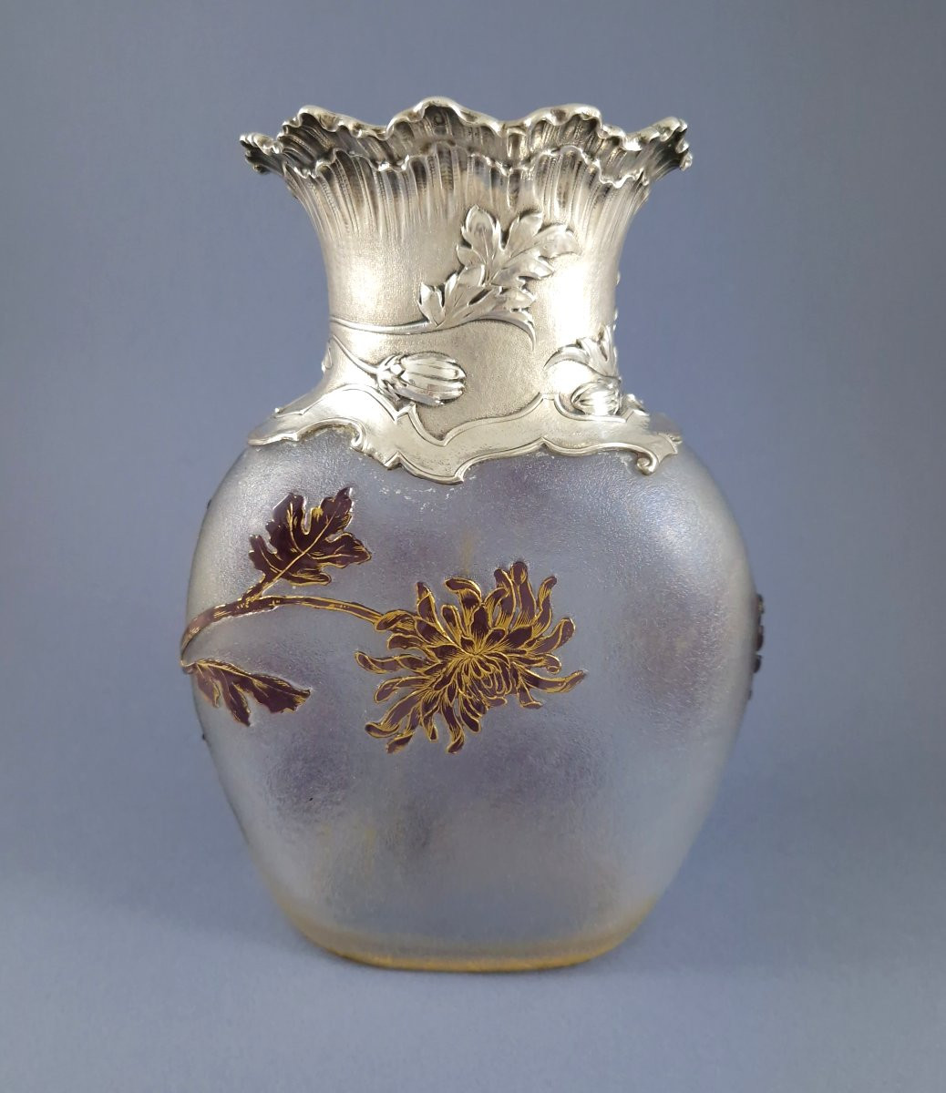 Daum Nancy - Vase Art Nouveau en verre et argent massif-photo-1
