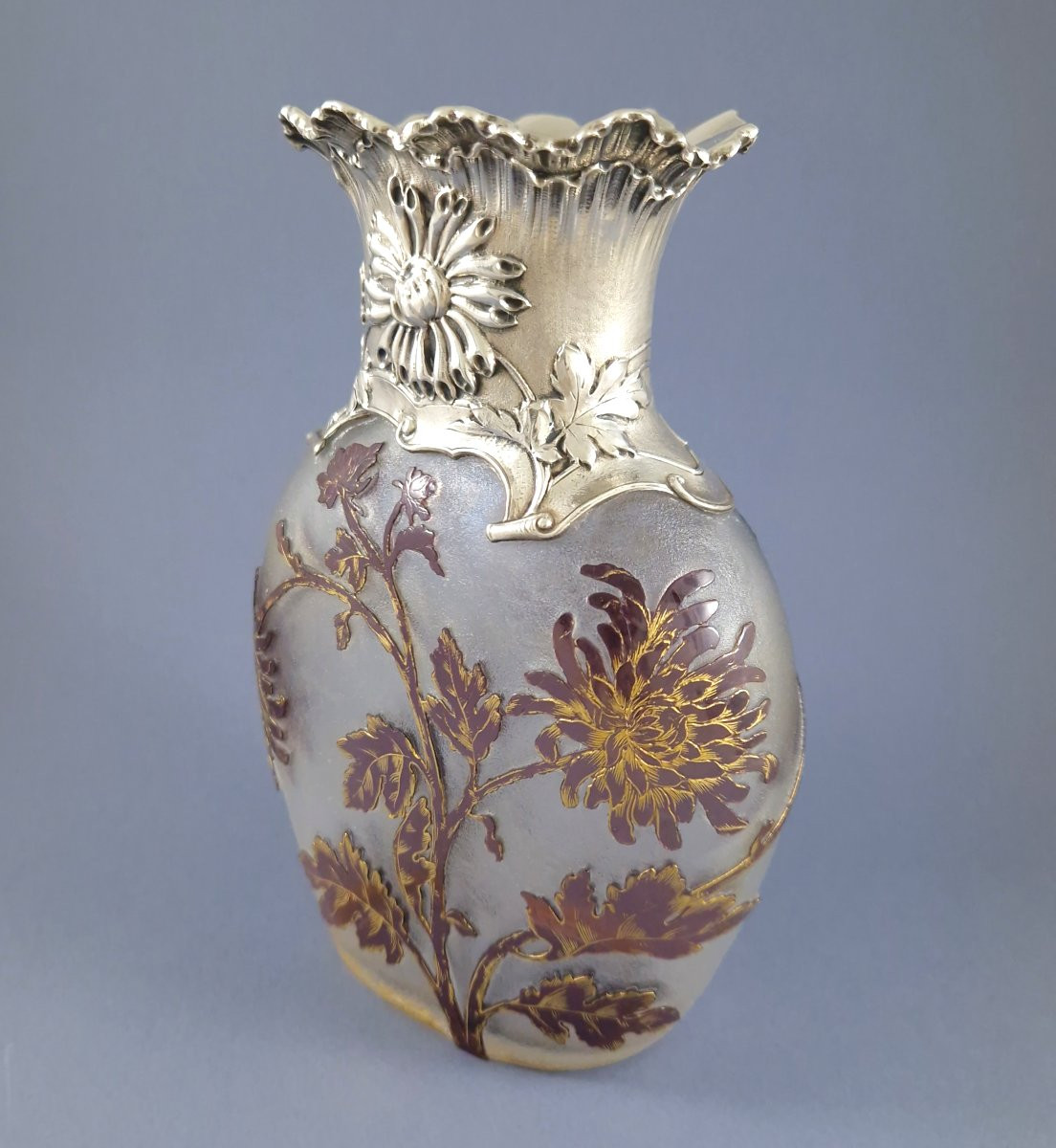 Daum Nancy - Vase Art Nouveau en verre et argent massif-photo-4