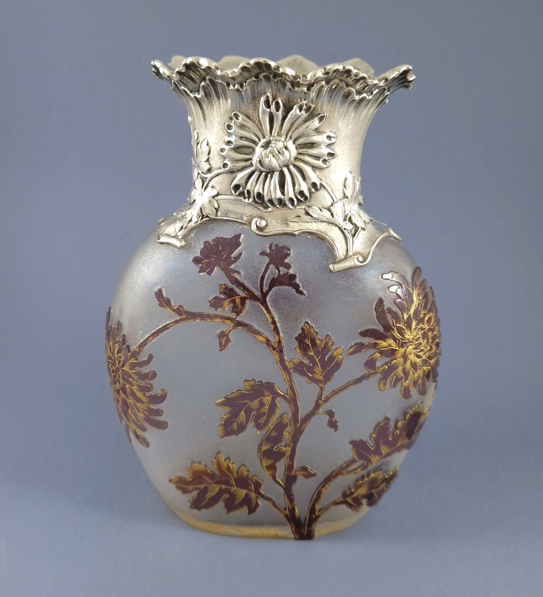 Daum Nancy - Vase Art Nouveau en verre et argent massif