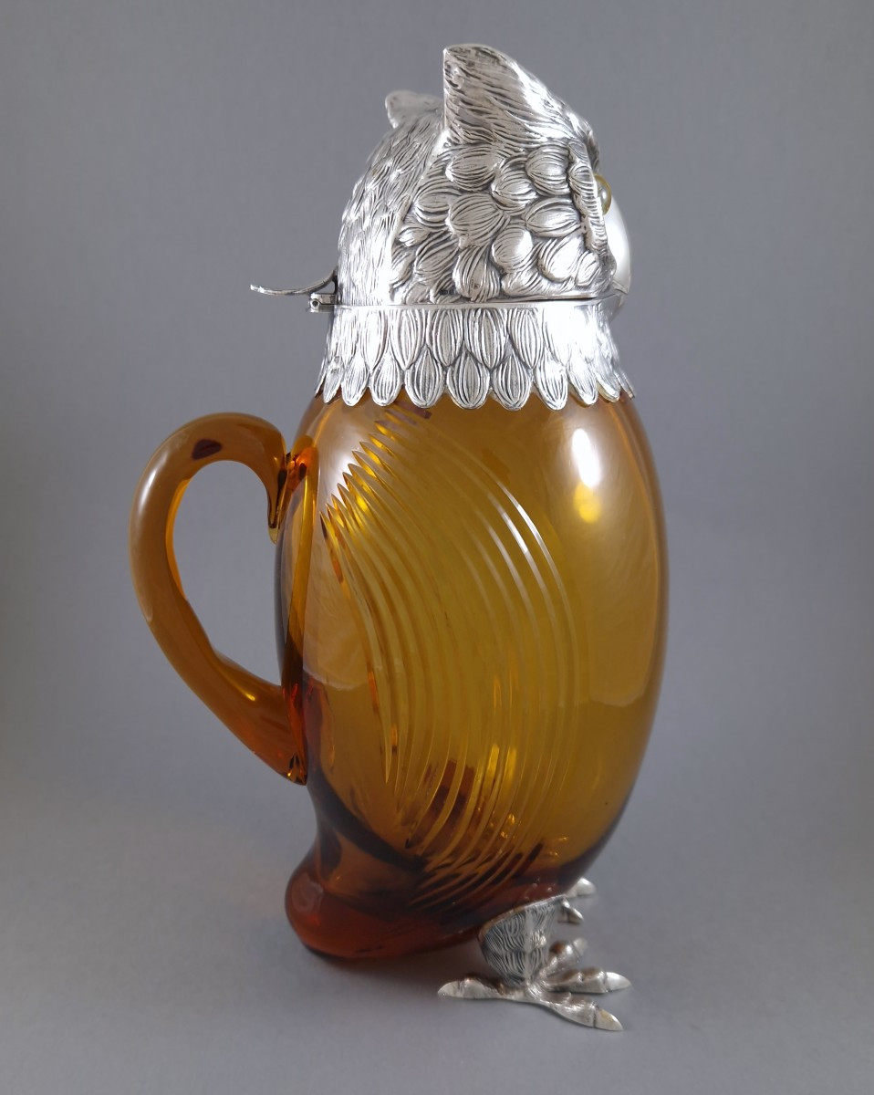 Carafe hibou en verre et argent massif-photo-2