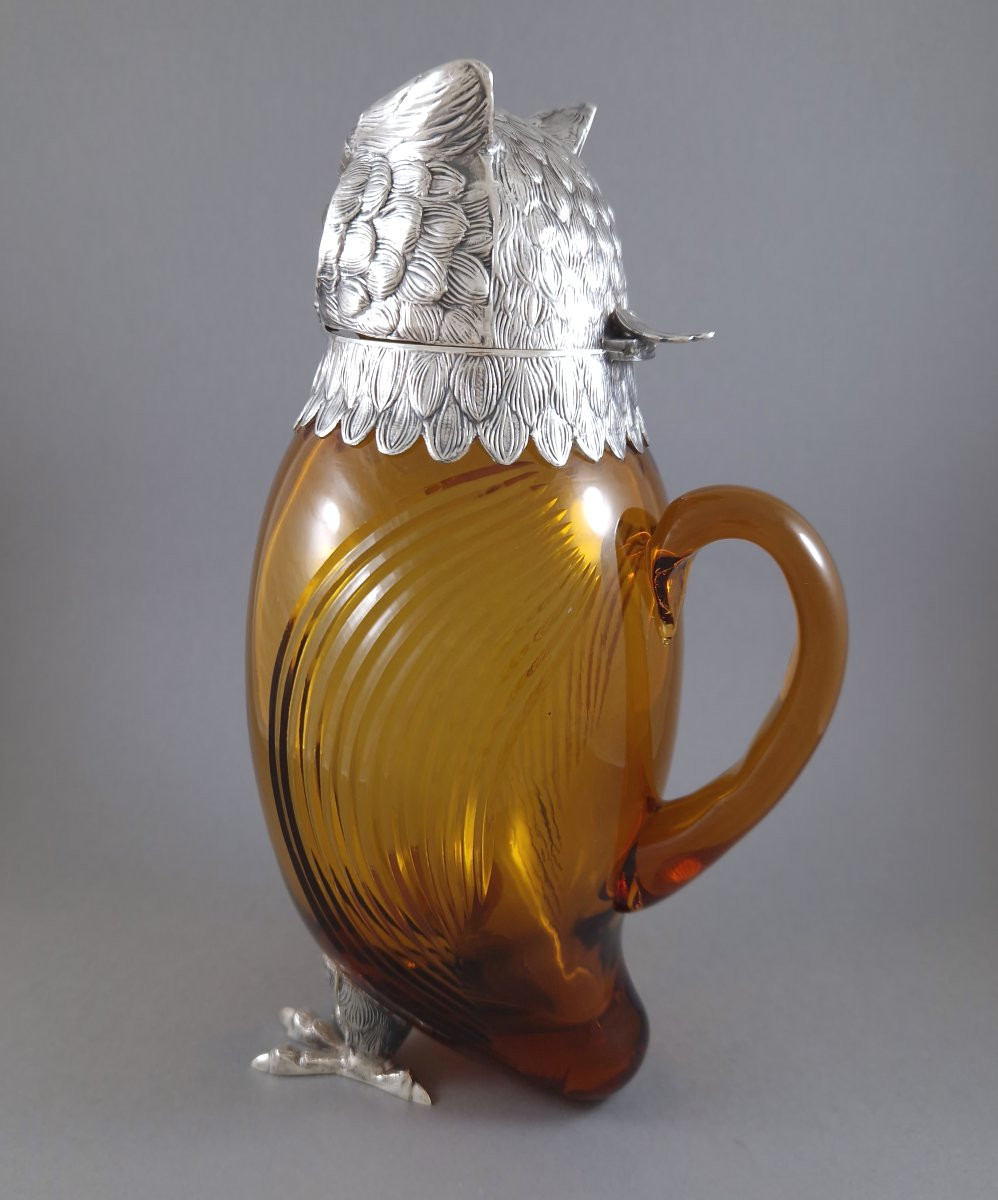 Carafe hibou en verre et argent massif-photo-3
