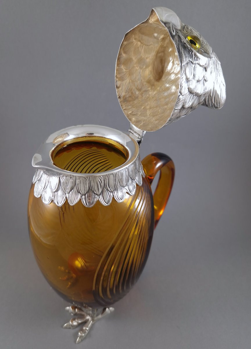 Carafe hibou en verre et argent massif-photo-5
