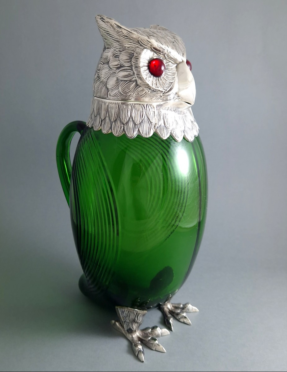 Carafe Hibou En Verre Et Argent Massif