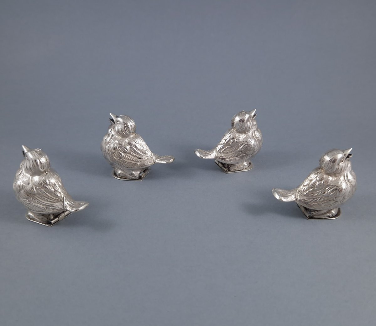 4 salières oiseaux en argent massif-photo-2