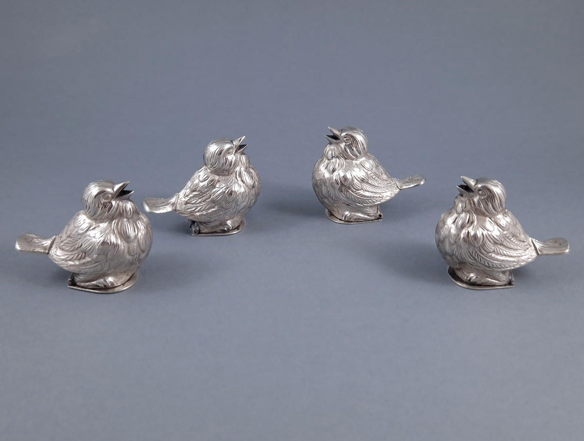 4 salières oiseaux en argent massif