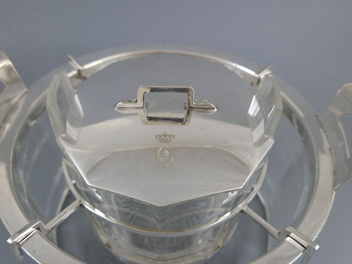 Coupe à caviar en cristal et argent massif-photo-3