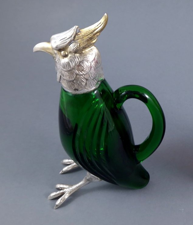 Verseuse oiseau en verre et argent massif-photo-3