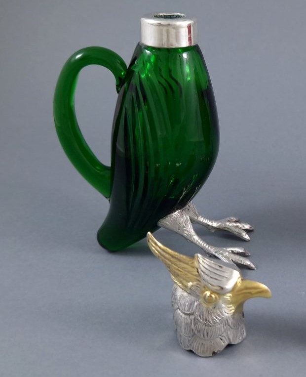 Verseuse oiseau en verre et argent massif-photo-4