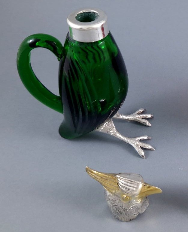 Verseuse oiseau en verre et argent massif-photo-5