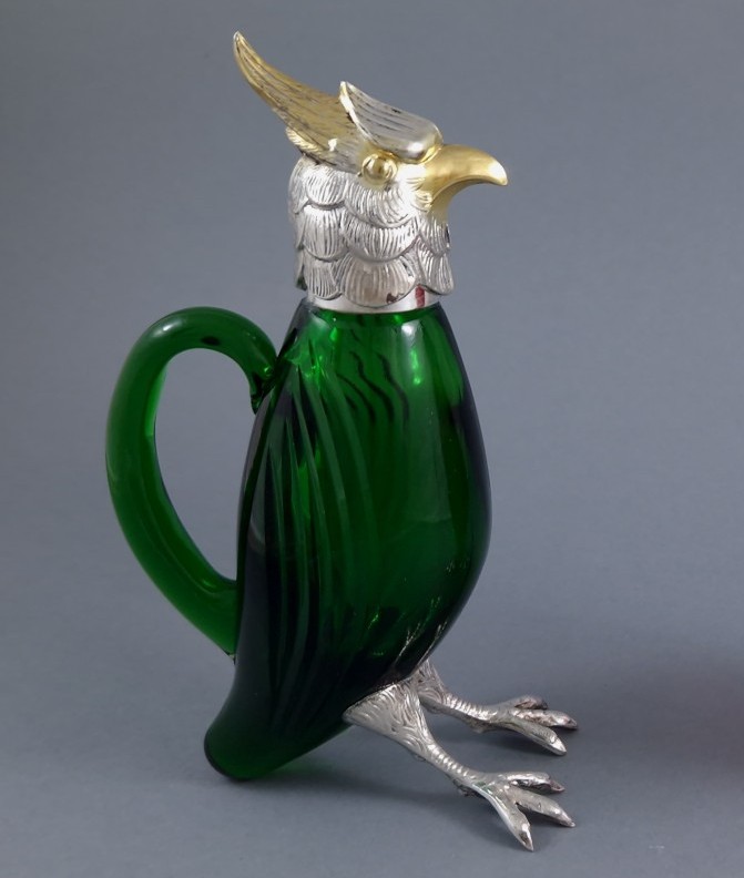 Verseuse oiseau en verre et argent massif