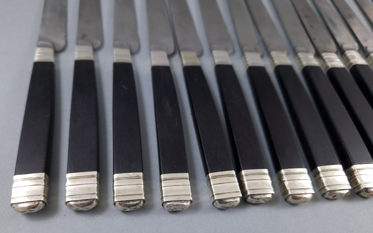 Set Of 15 Knives In Sterling Silver, Ebony And Steel-photo-4
