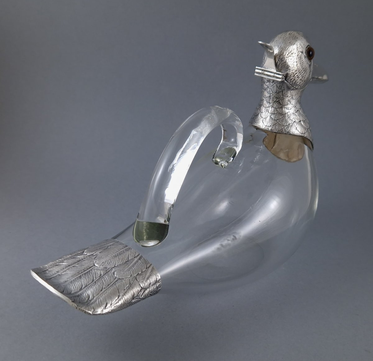 Duck-shaped Carafe In Glass And Sterling Silver-photo-3