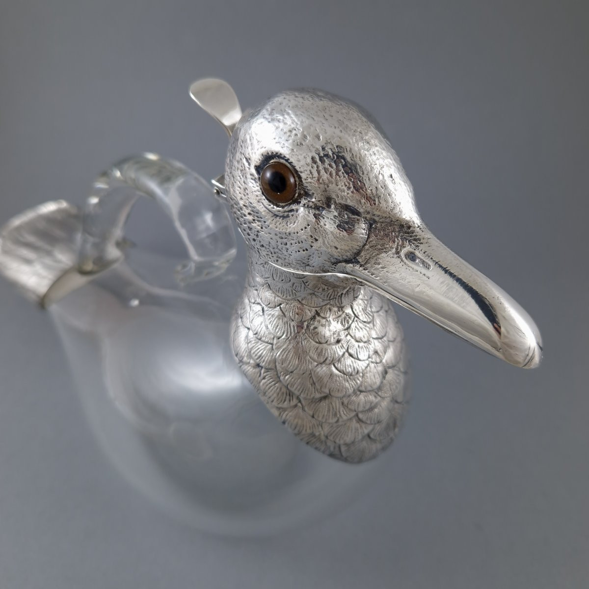 Duck-shaped Carafe In Glass And Sterling Silver-photo-1