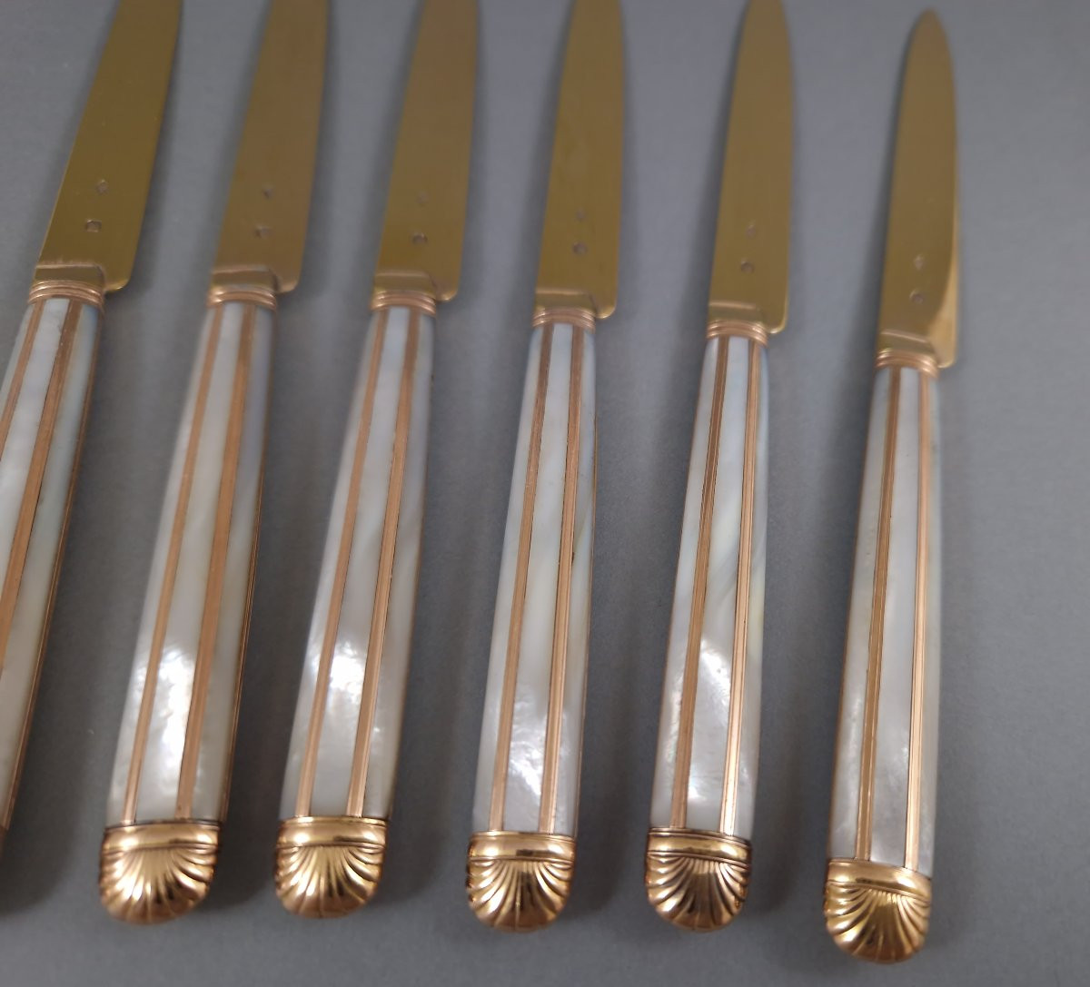 Cardeilhac: 6 Knives In Gold, Vermeil And Mother-of-pearl-photo-2