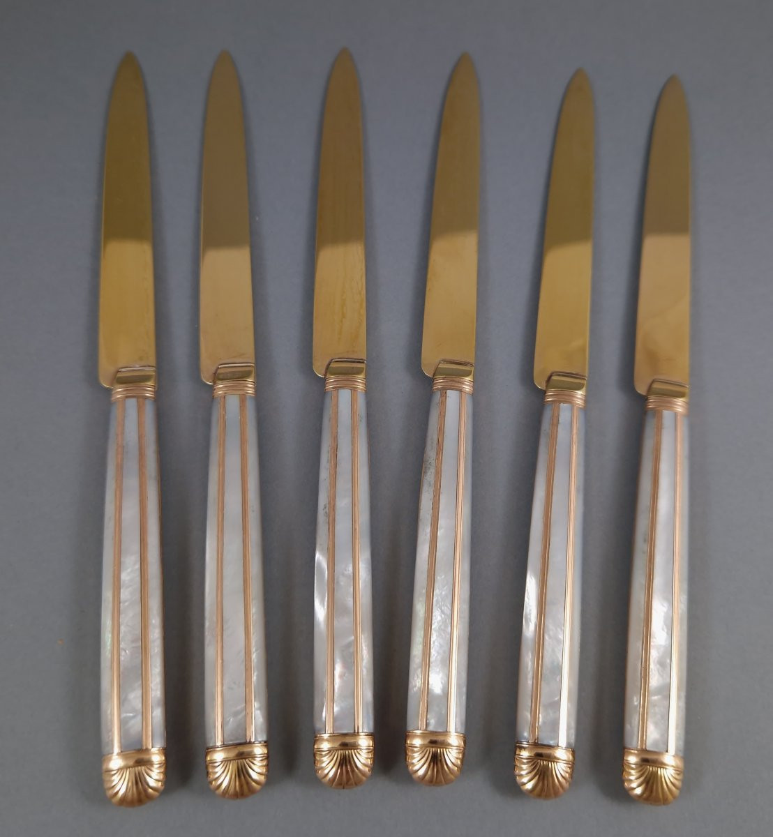 Cardeilhac: 6 Knives In Gold, Vermeil And Mother-of-pearl-photo-4