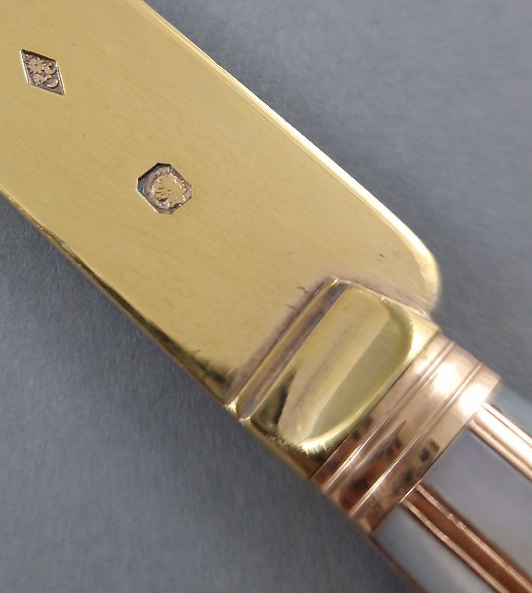 Cardeilhac: 6 Knives In Gold, Vermeil And Mother-of-pearl-photo-8