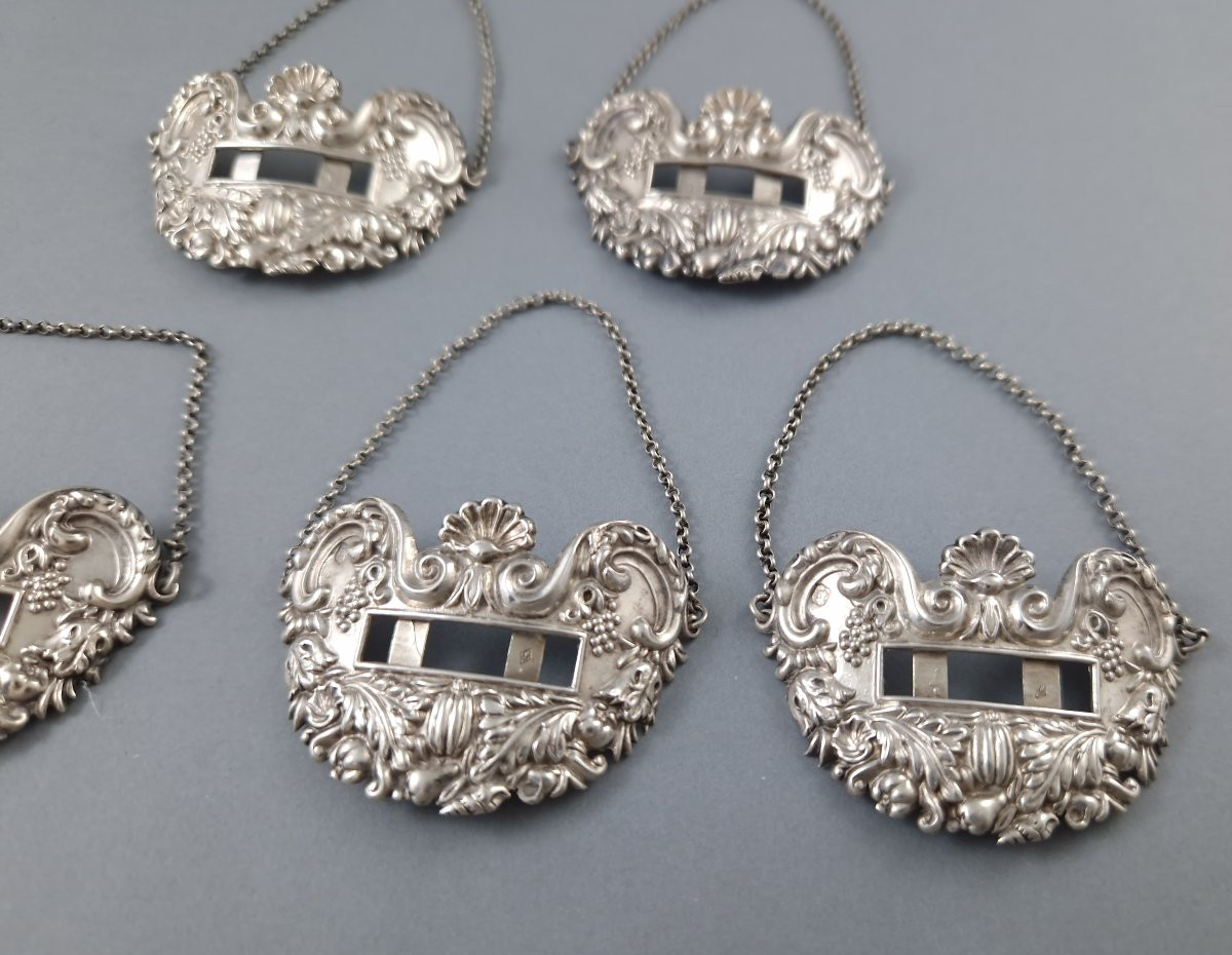 Set Of Five Sterling Silver Bottle Or Decanter Labels-photo-2