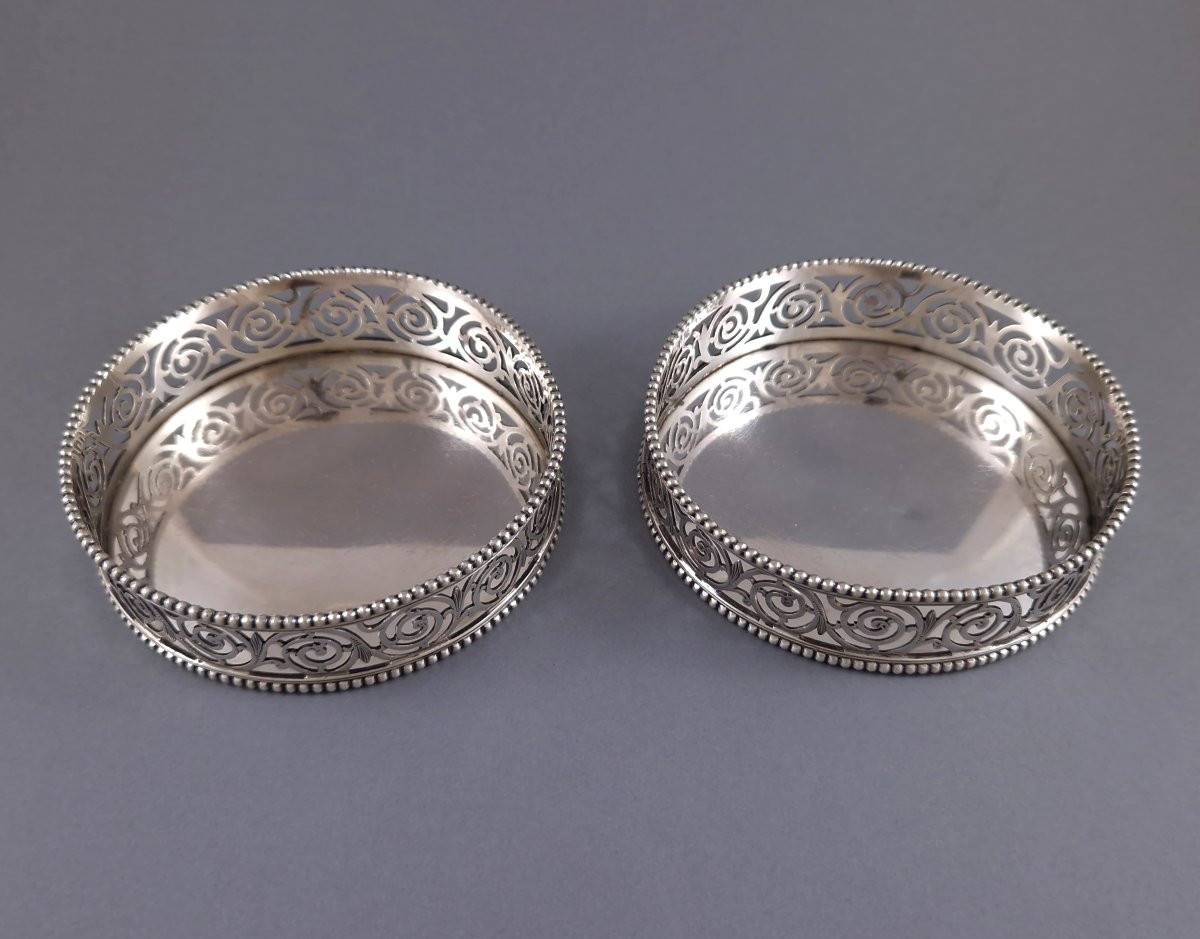 Paire de dessous de bouteille en argent massif-photo-1
