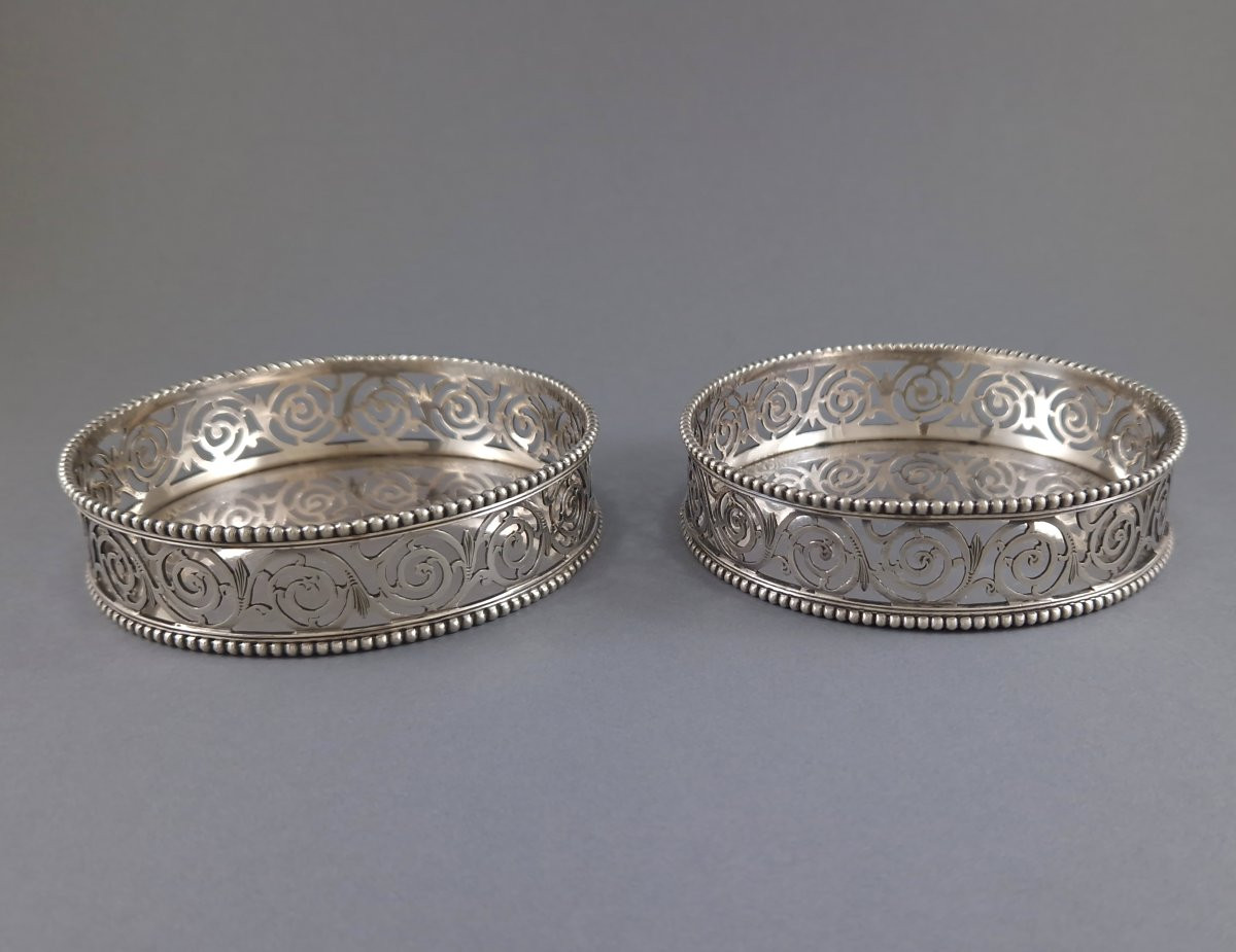 Paire de dessous de bouteille en argent massif-photo-3