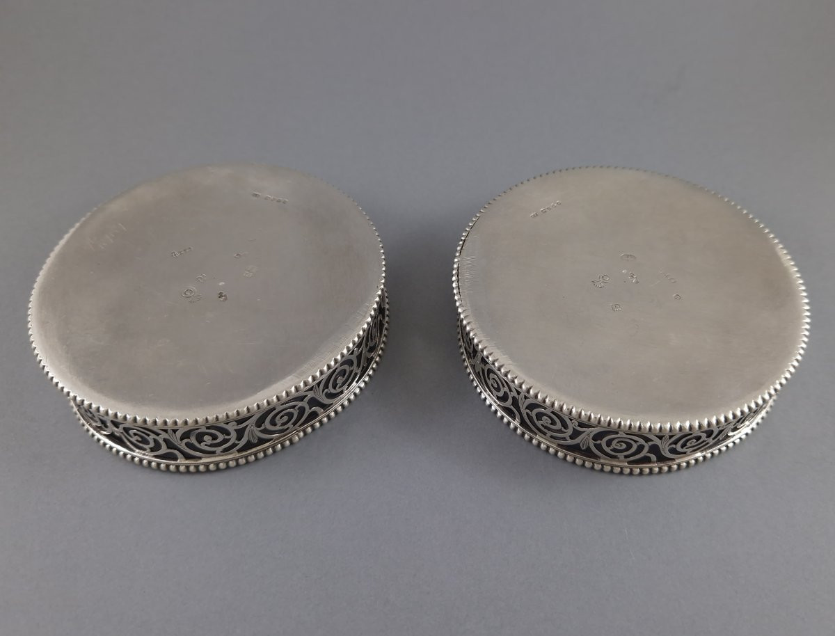 Paire de dessous de bouteille en argent massif-photo-4