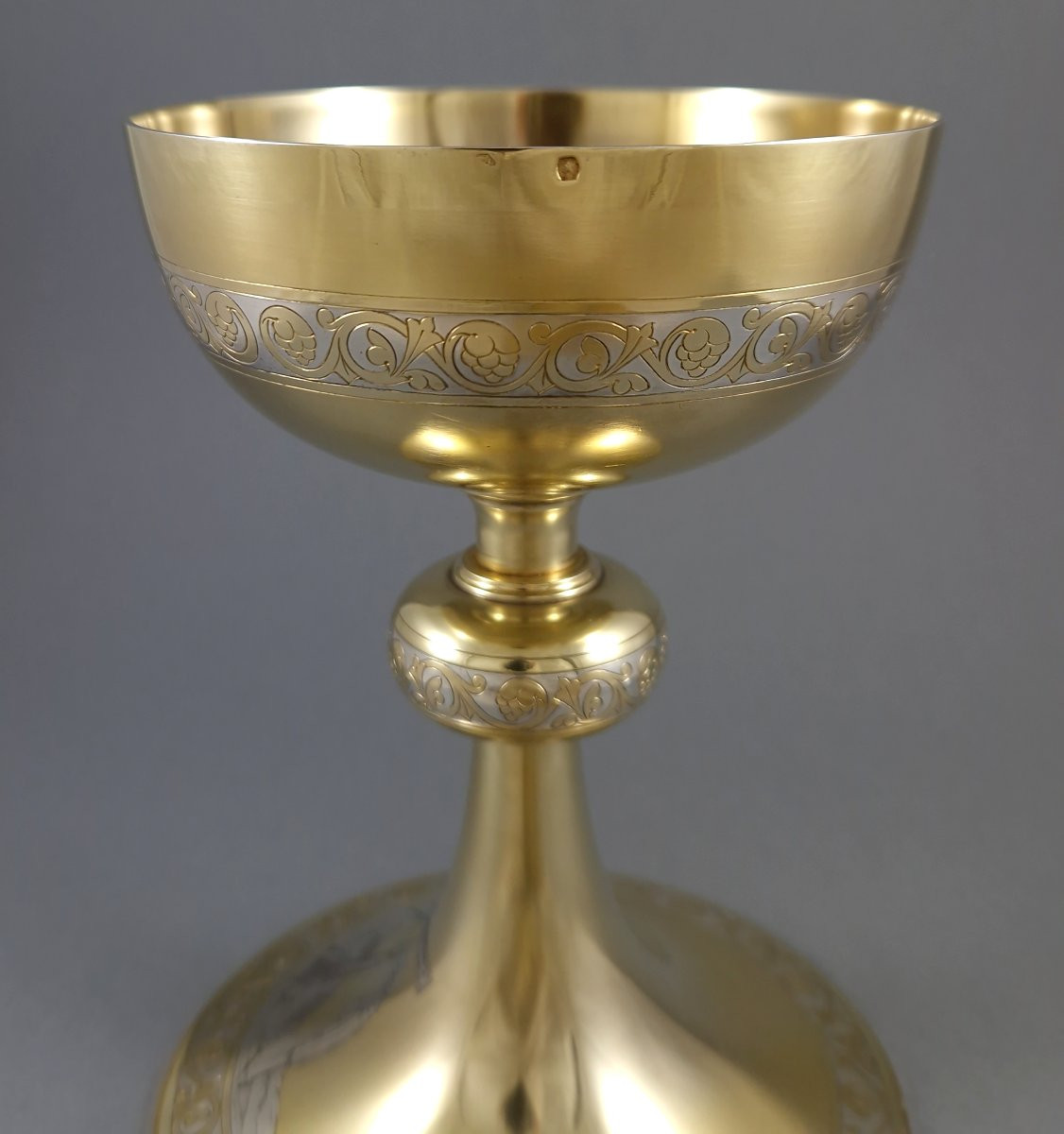Chalice And Paten In Vermeil - Sterling Silver With Its Case-photo-2