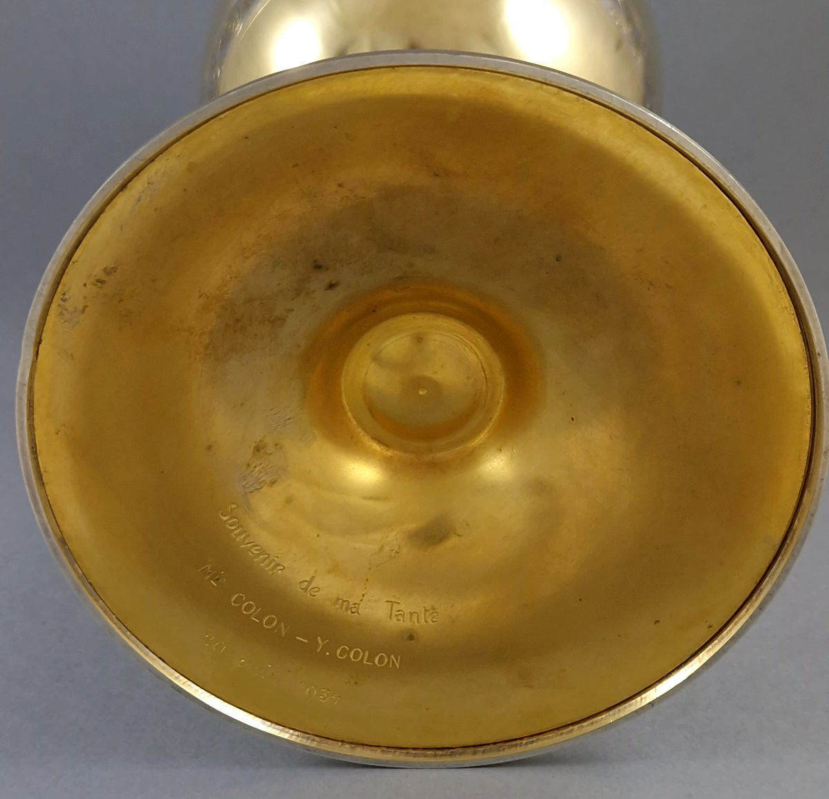 Chalice And Paten In Vermeil - Sterling Silver With Its Case-photo-5