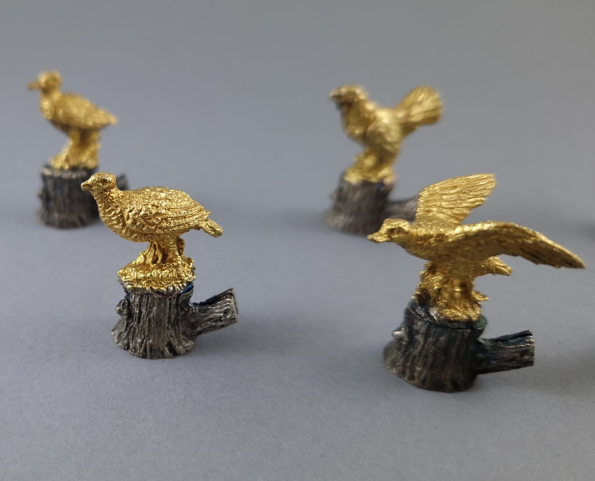 6 portes nom en argent massif et vermeil thème de la chasse-photo-4
