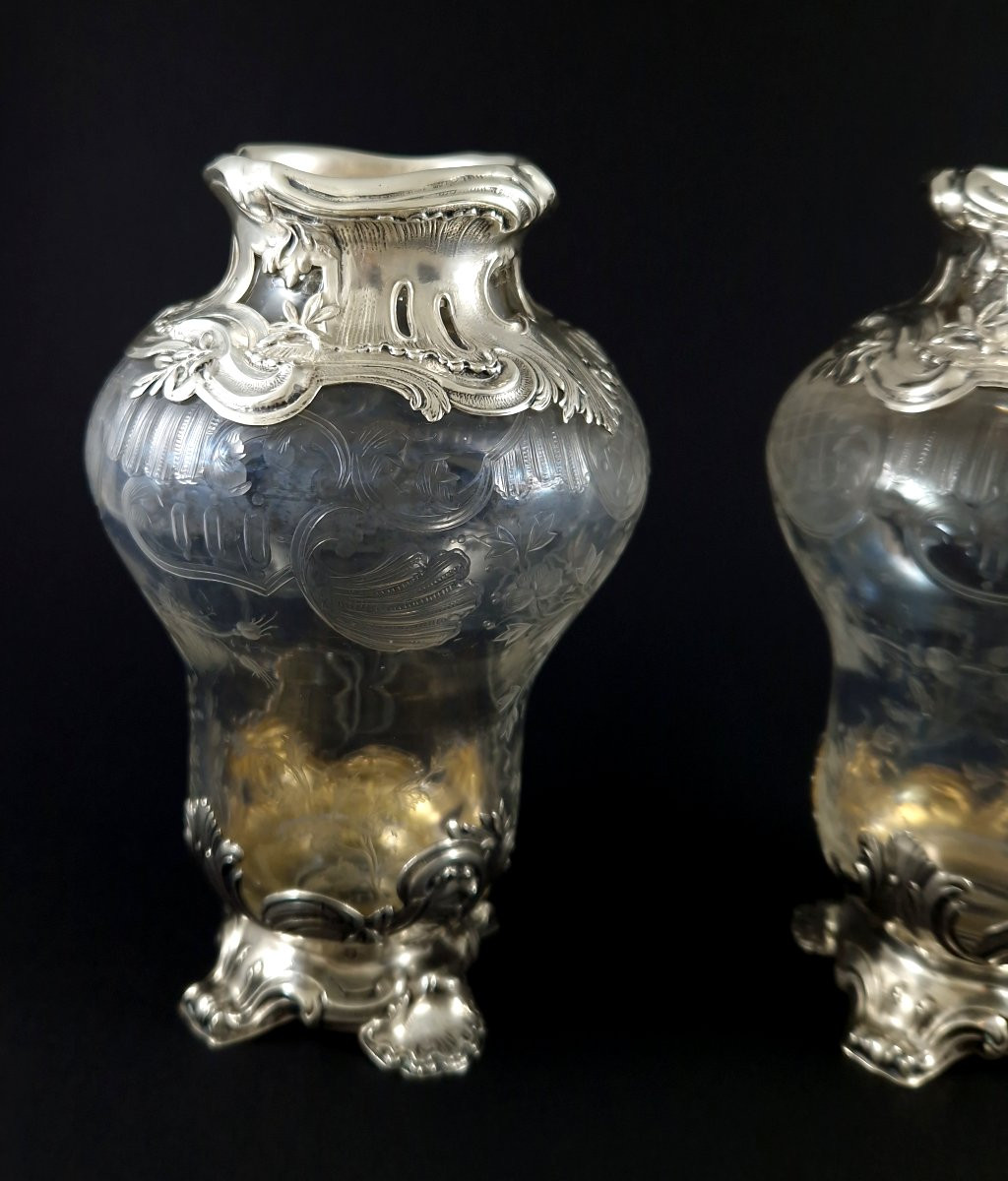 Bointaburet - Paire de vases en cristal et argent massif-photo-2