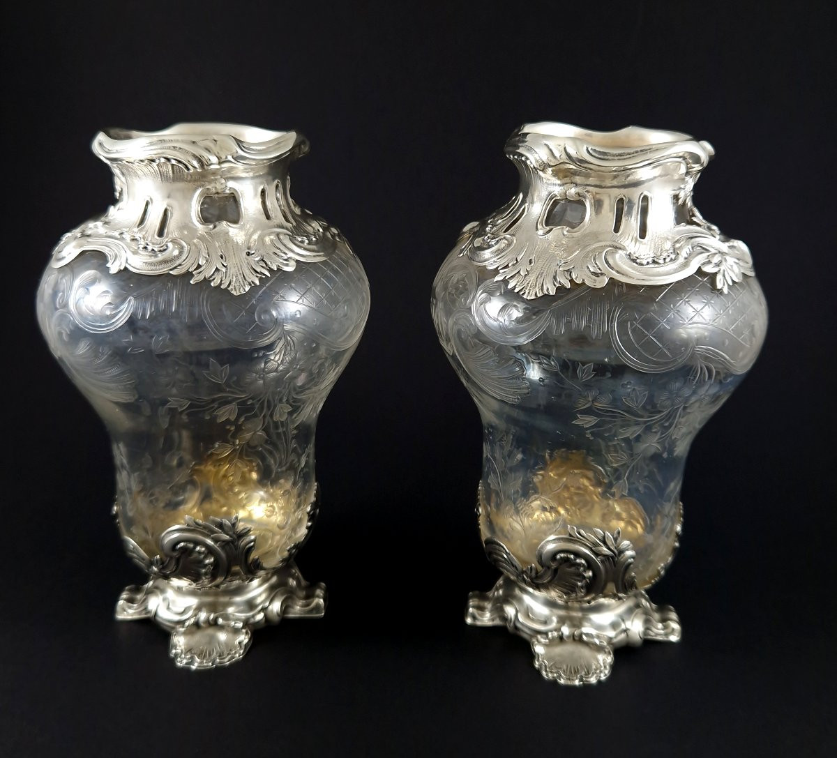 Bointaburet - Paire de vases en cristal et argent massif-photo-3