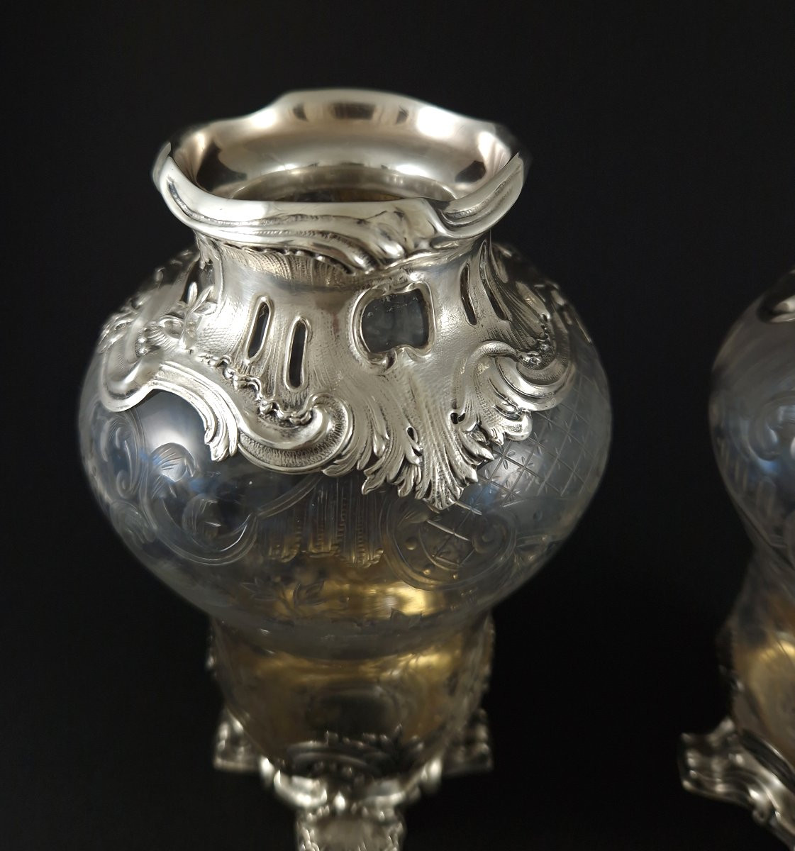 Bointaburet - Paire de vases en cristal et argent massif-photo-1