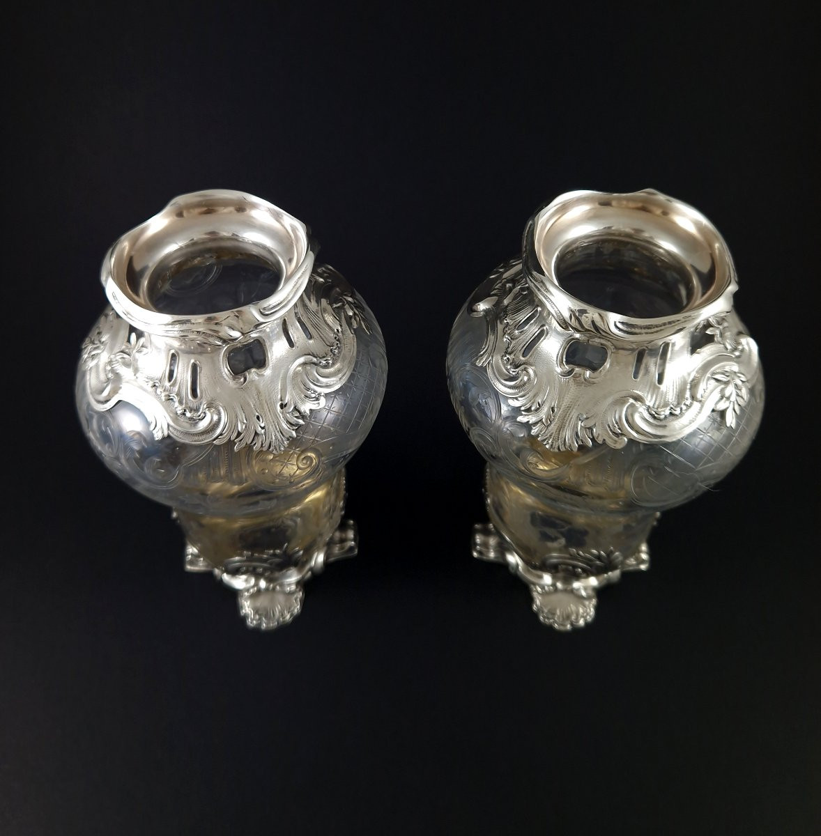 Bointaburet - Paire de vases en cristal et argent massif-photo-2