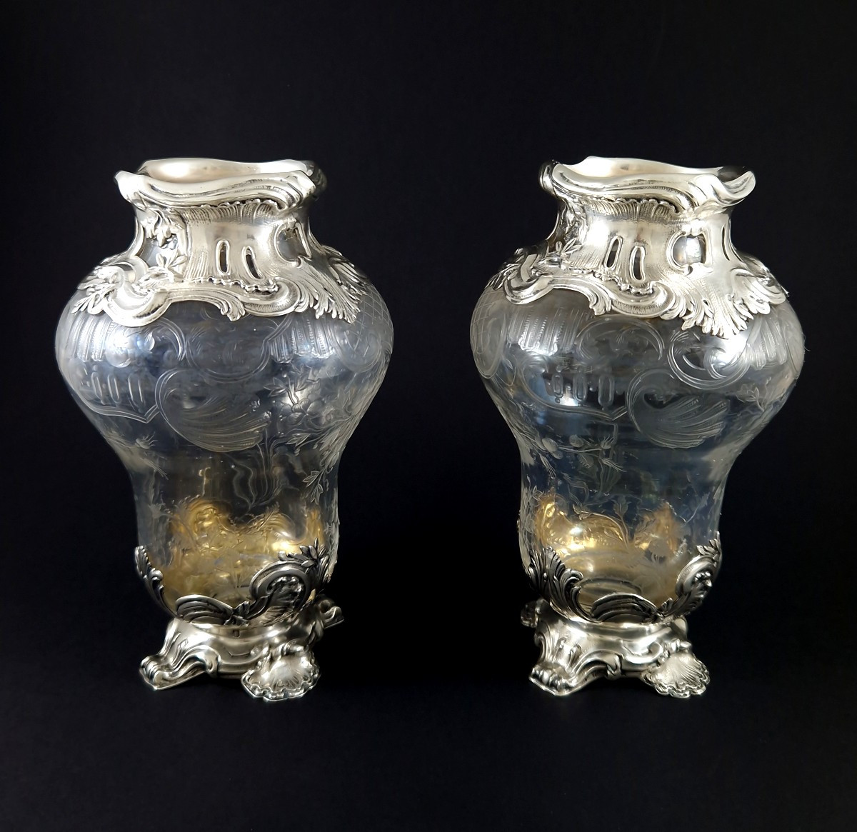 Bointaburet - Paire de vases en cristal et argent massif