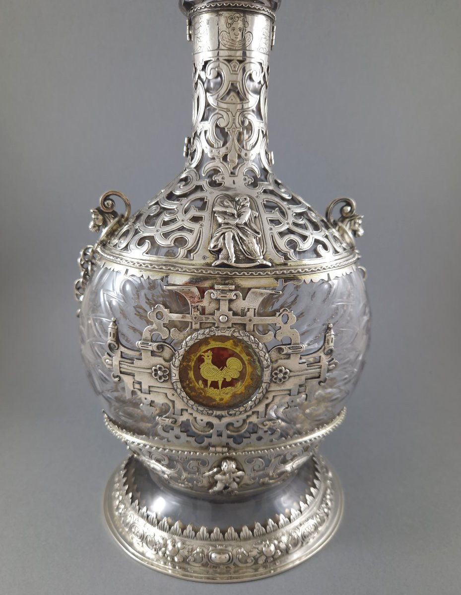 Gourde de pèlerin en verre et argent massif-photo-4