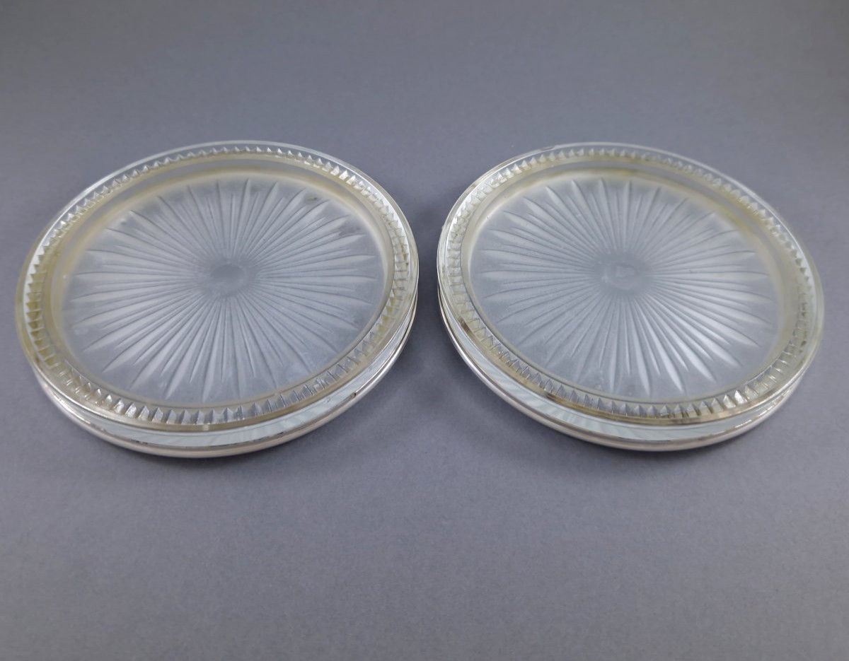 Pair Of Glass And Sterling Silver Bottle Coasters-photo-3