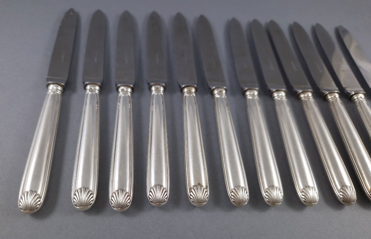 Puiforcat: 12 couteaux en argent massif coquilles-photo-1