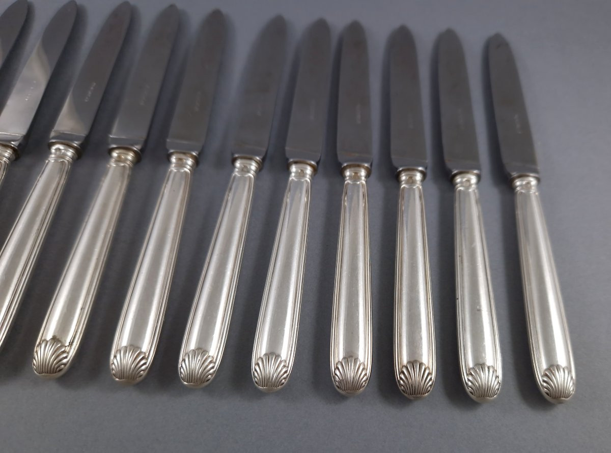 Puiforcat: 12 couteaux en argent massif coquilles-photo-2
