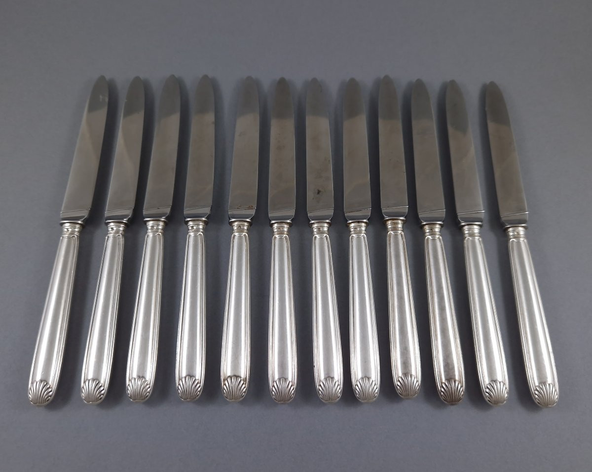 Puiforcat: 12 couteaux en argent massif coquilles-photo-3