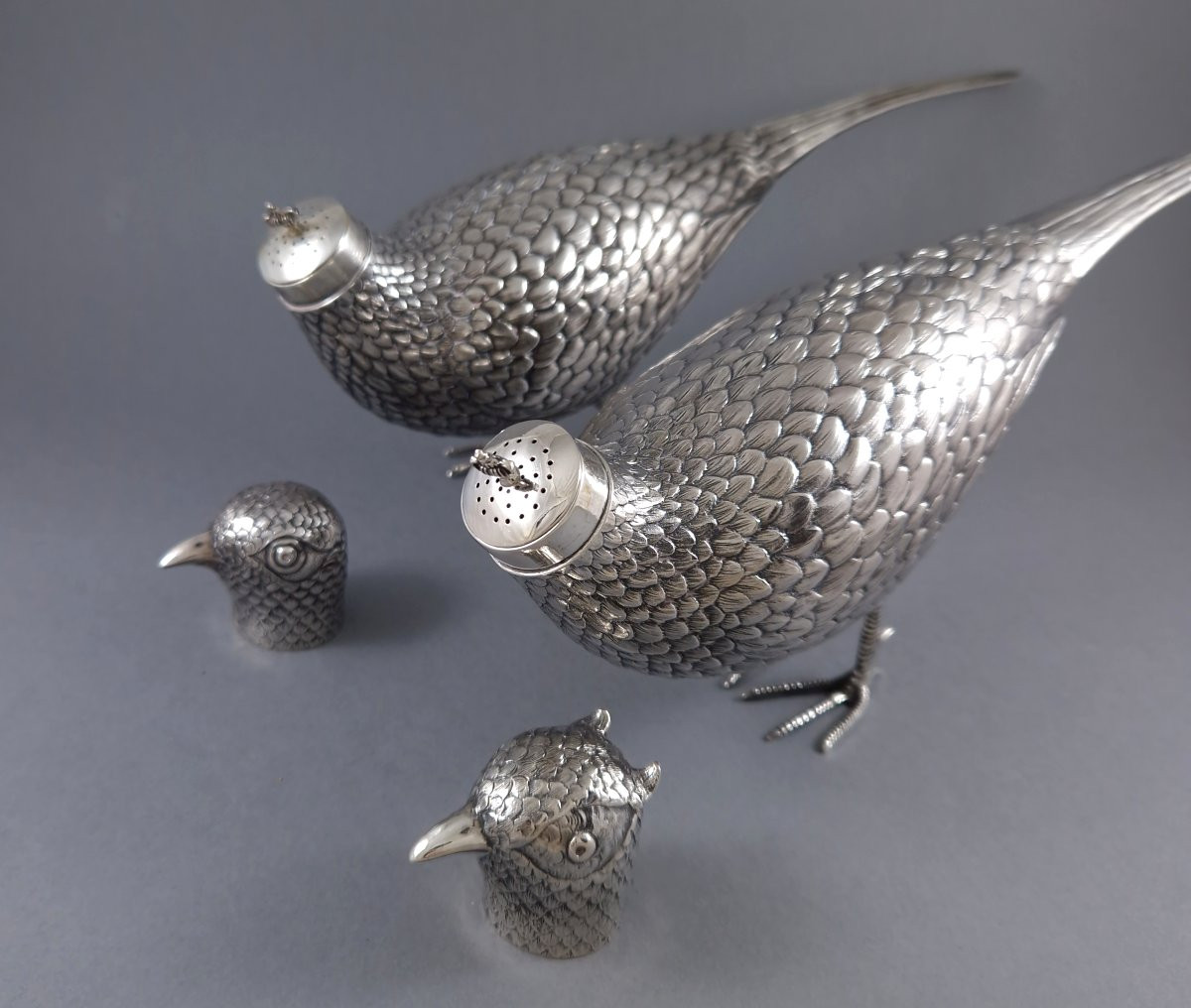 2 faisans en argent massif-photo-3