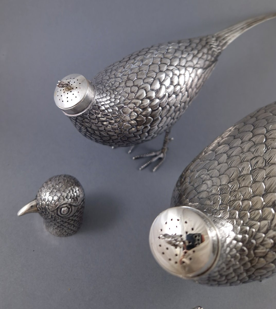 2 faisans en argent massif-photo-4