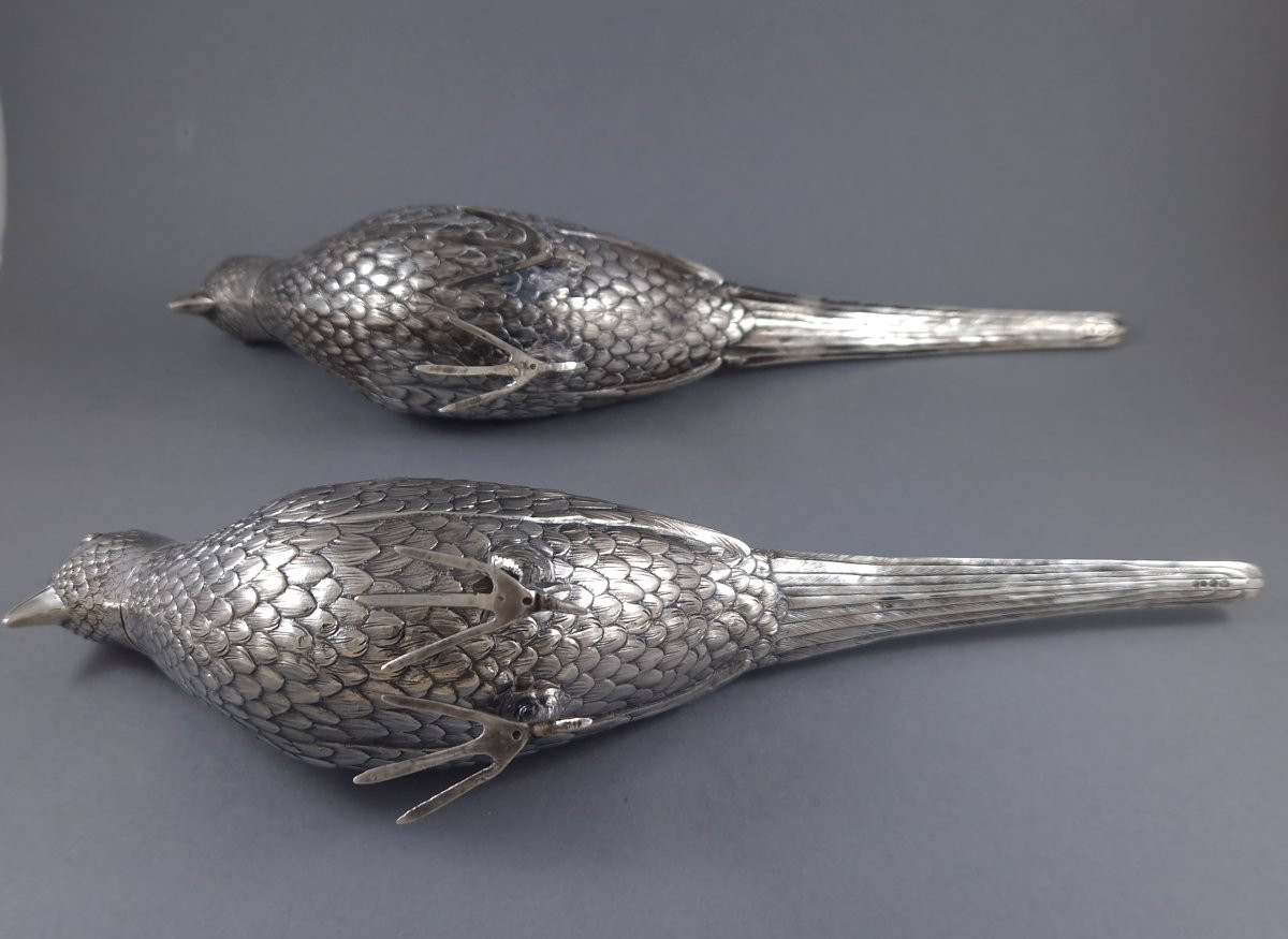 2 faisans en argent massif-photo-6