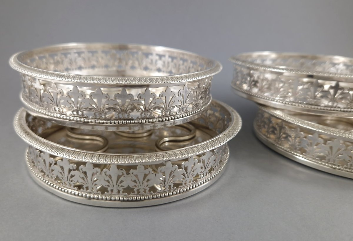 Set Of Four Sterling Silver Bottle Coasters -photo-2